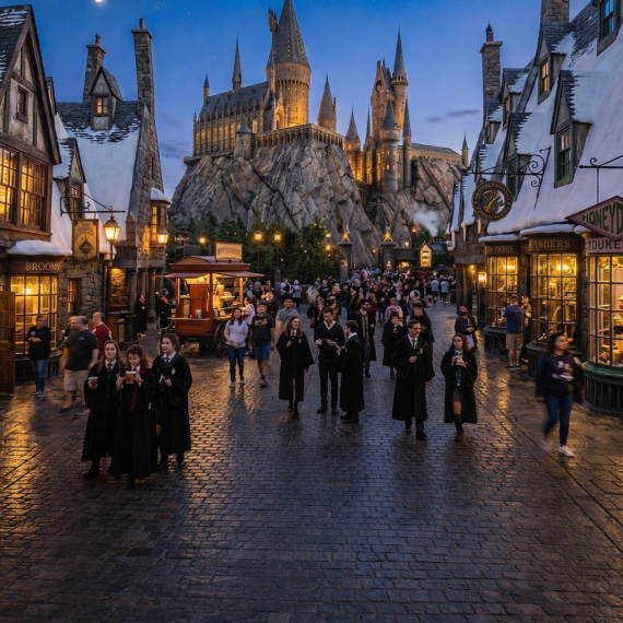 Illustratie van de Harry Potter-wereld bij Universal Studios